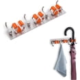 thumbnail image 3 of Multi-Function Wall-Mounted Broom Holder, Self-Adhesive Mop Broom Holder, 304 Brushed Stainless Steel, for Hanging Tools, 3 Slots and 4 Hooks, 3 of 4