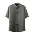 thumbnail image 2 of Fengqque Men's Loose and Comfortable Short Sleeve Stand Up Collar Fashion Summer Solid Color Casual Top Army Green S(S), 2 of 3