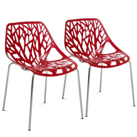 Dining Chair Red Best Choice Products Set of 2 Mid-Century Modern Eames Style Stenciled Dining Side Chairs w/ Chrome-Plated Legs (Red) ()
