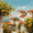 Mediterranean Village Orange Tree, variant on Qisvanset Border Collie Dog Art Canvas Wall Art 15.75x11.81 INCHES