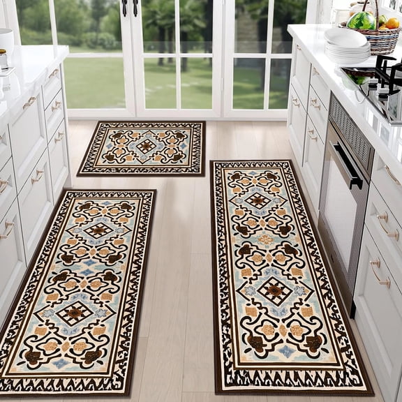 TECHVIDA Kitchen Rugs 3 Piece,Kitchen Mats for Floor, Non-Slip Machine Washable Rugs, Boho Farmhouse Hallway Doormat for Holiday