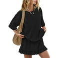 thumbnail image 4 of Mceream Ensembles Jupe Femmes Tenues 2 Pcs Chic Été Décontracté Col Rond Manches Courtes Hauts et Jupes Mini Fluides à Volants Superposés Tenues de Plage Ensembles Jupe Vacances Noir m, 4 of 6