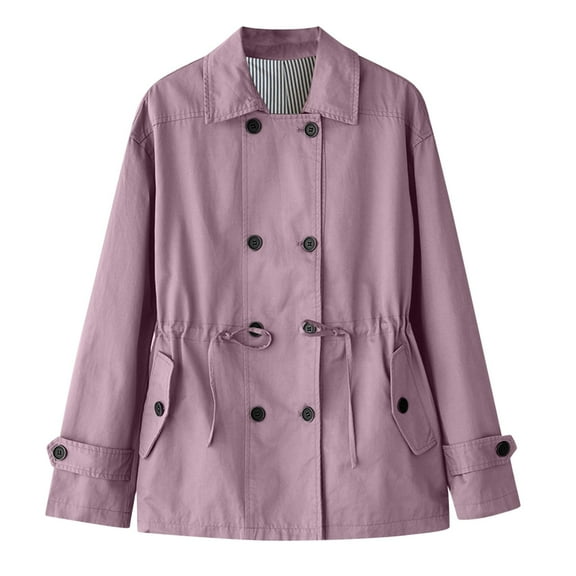 TKLPEHG Trench Coat Women Cropped Double Breasted Short Jacket Fashion Lapel Windproof Overcoat Fall Outfits (Purple,XL)