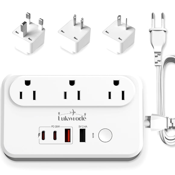 Lukwrode 220V to 110V Voltage Converter Universal Travel Adapter with 35W PD 2 Type C Port 2 USB A Port,US to Europe International Power Converter Co