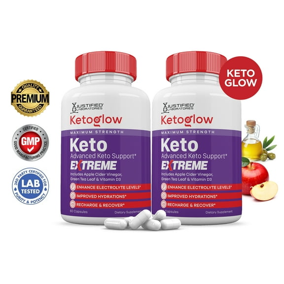 (2 Pack) Keto Glow ACV Extreme Pills 1675mg Alternative to Gummies Dietary Supplement 120 Capsules