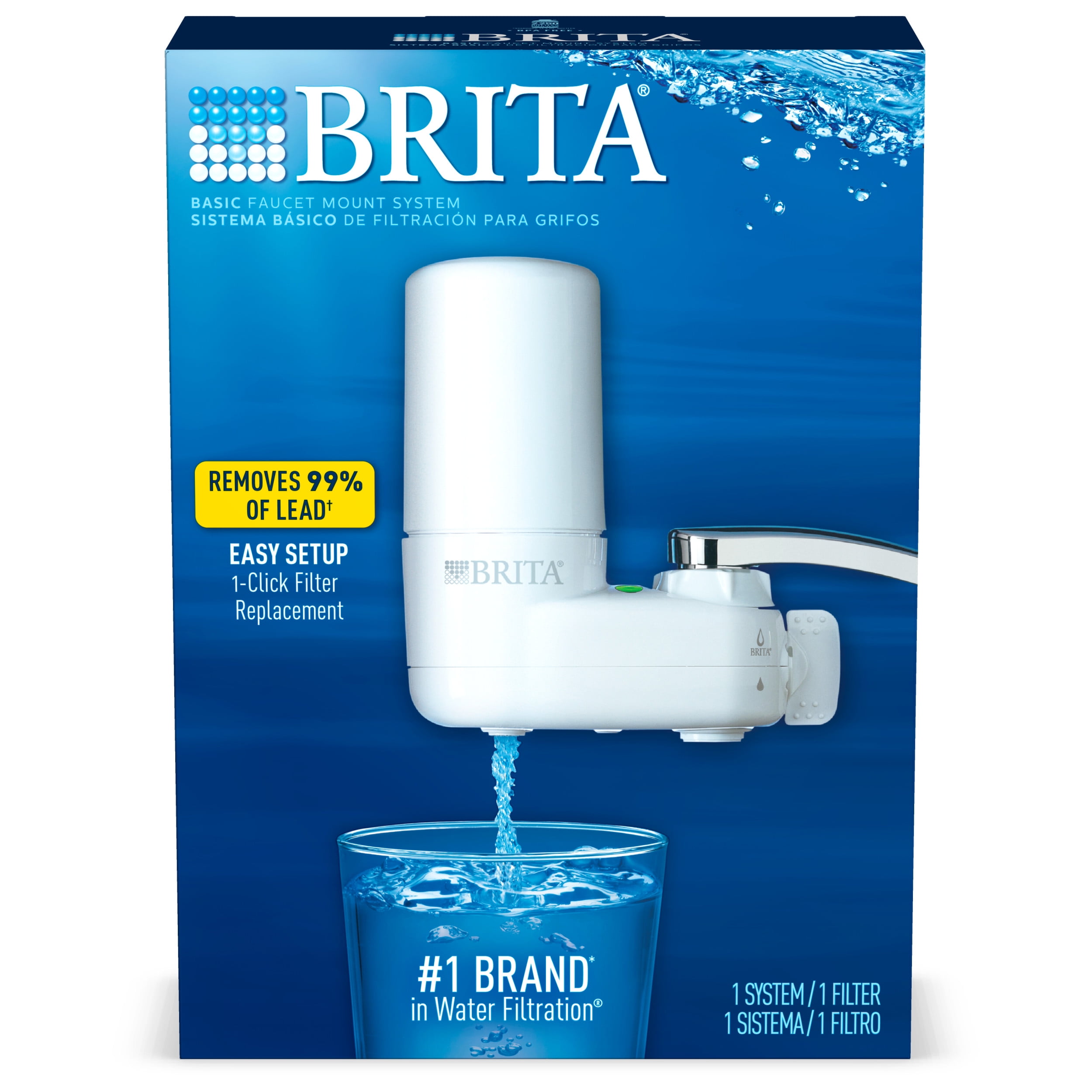 Brita Basic Faucet Mount System, Water Filter Reduces Lead and Chlorine, White