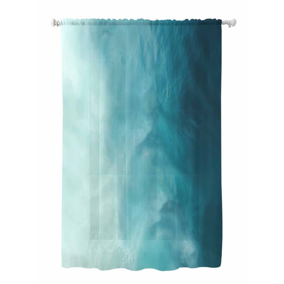Sheer Curtains 72 Inches Long, Blue Teal Ombre Semi Sheer Curtains Light Filtering Window Treatment, Coastal Beach Modern Abstract Art Privacy Voile Drapes for Living Room Bedroom 52x72 Inch