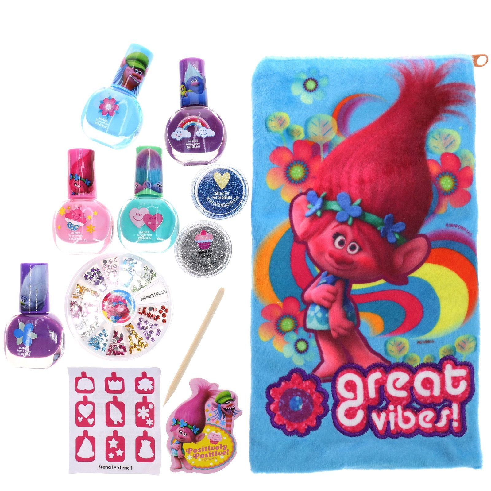 Trolls New 2 pc Set Hard Plastic Positively Positive Water Bottle & Snack Cont 