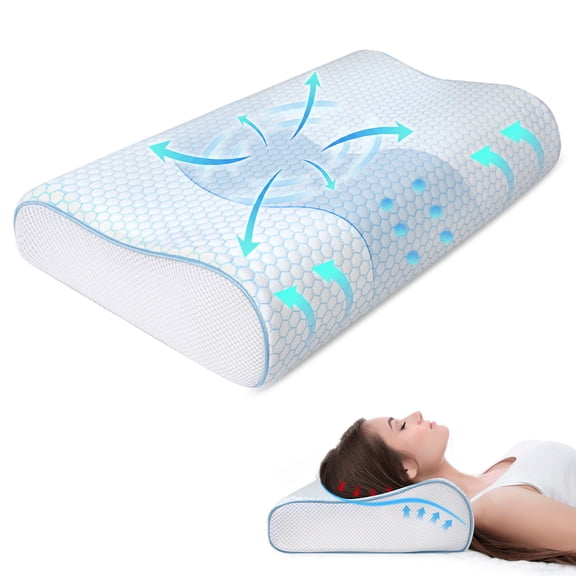 NUBILY Memory Foam Pillow – Upgrade Ergonomic Orthopedic Support Pillow for Cervical Neck Pain, Back and Side Sleepers, Hypoallergenic, Grey Blue