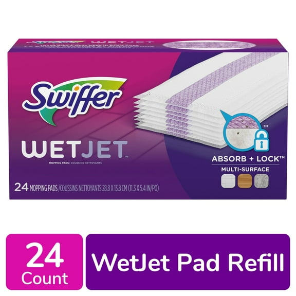 Swiffer WetJet Hardwood Floor Cleaner Spray Mop Pad Refill, Bathroom Cleaning Supplies, Hardwood Floor Cleaner, Multi Surface, 24 Count