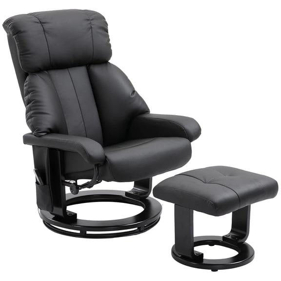 Recliner Chair with Ottoman, 360° Swivel Recliner and Footstool, 10 Point Vibration, PU Leather Reclining Chair with Side Pocket and Remote Control, Black
