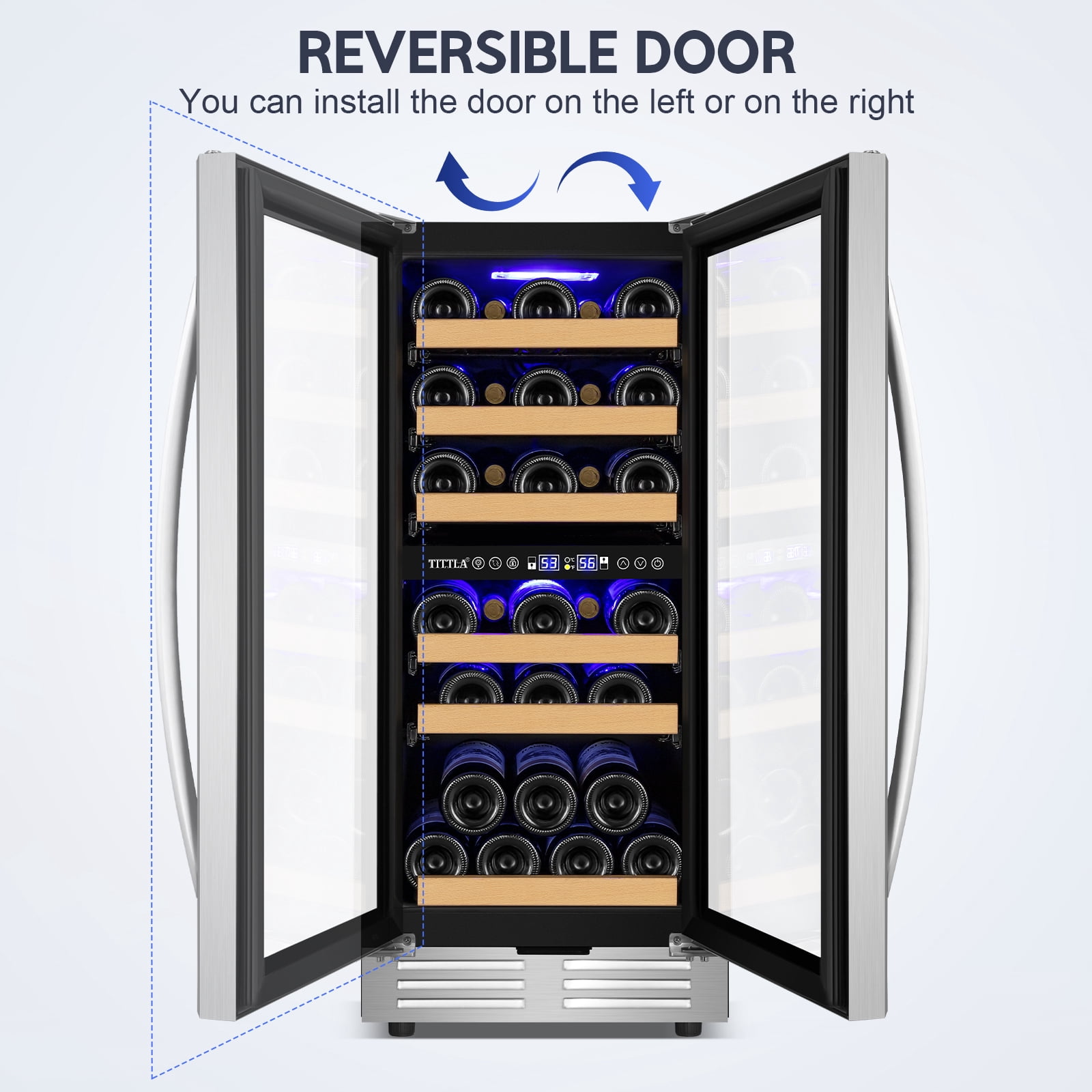 Tittla 15 Inch Wine Refrigerator,Under Counter 30 Bottle Wine Cooler,Dual Zone Fast Cooling, Low Noise