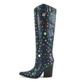 thumbnail image 2 of YDN Women Fashion Rhinestone Studded Knee High Boots Pull On Chunky High Heels Prom Daily Western Long Boots Size 8.5 Navy, 2 of 3