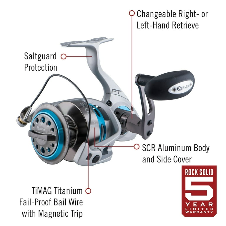 Quantum Cabo Saltwater Spinning Fishing Reel, Size 80 Reel, Silver/Blue