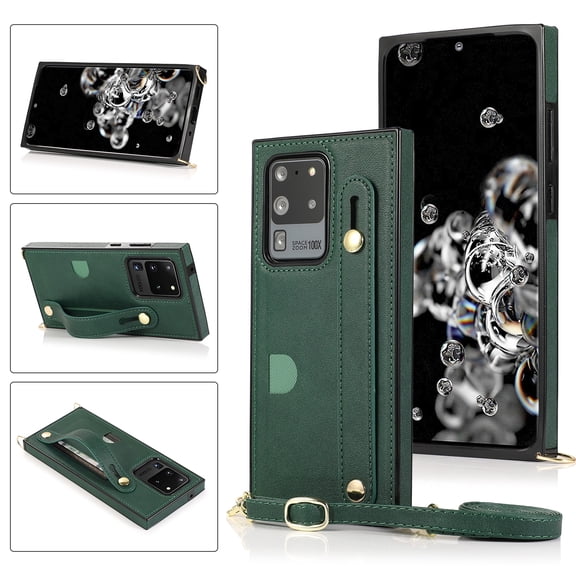For Samsung Galaxy S20 Ultra Wrist Strap PU TPU Shockproof Protective Case with Crossbody Lanyard