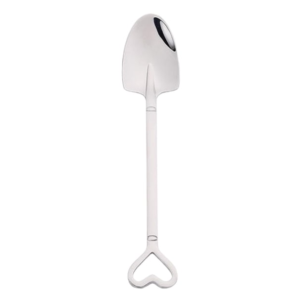 Cuchara de acero inoxidable con mango largo, bonito abridor de botellas para mezclar té y sandía. corazón y plata