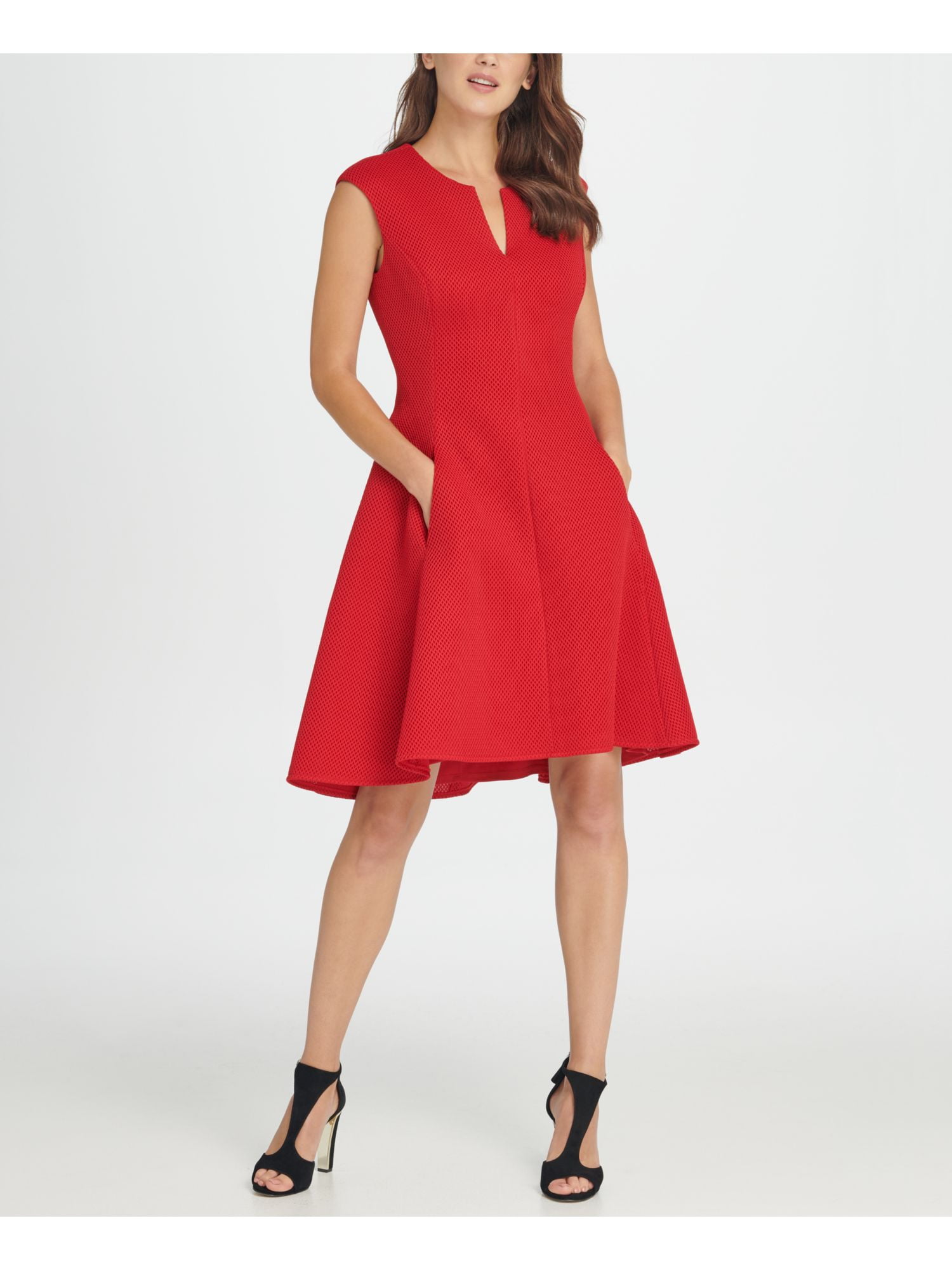 DKNY DKNY Womens Red Zippered Embroidered Sleeveless V