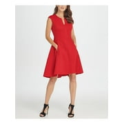 DKNY Womens Red Sleeveless V Neck Knee Length Fit + Flare Party Dress Size: 8