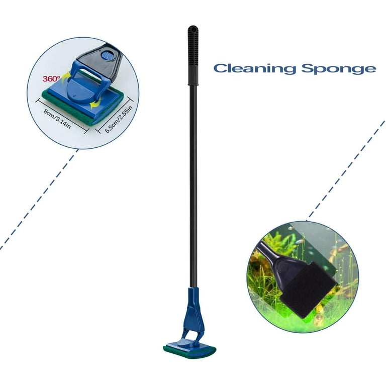 Lychee 5 in 1 Fish Tank Cleaner Aquarium Cleaning Set Fish Net Siphon  Gravel Cleaner Algae Scrubber Scraper Glass Cleaner Tool Kit Blue and Black  