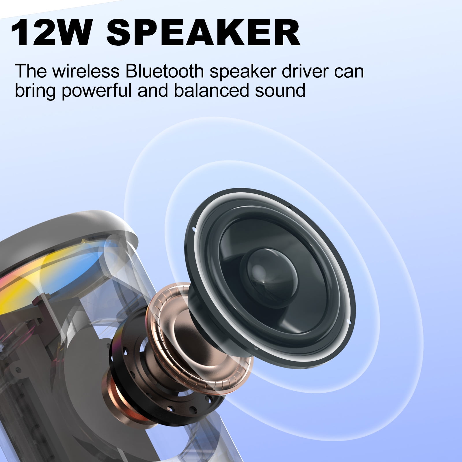 Jierben Waterproof Speaker, 12W Portable Bluetooth Speaker, LED Lights, Portable Outdoor Wireless Speaker for Shower, Beach, Travel, Gift Ideas, Gray