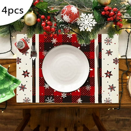 

4PCS Christmas Placemat Flax Tablecloth Thermal Mat Kitchen Table Mat