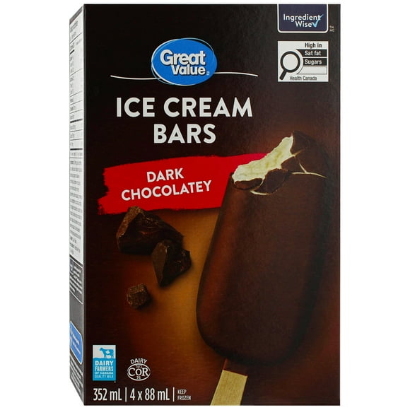 Great Value Dark Chocolatey Ice Cream Bars, 352 mL (4 x 88 mL)