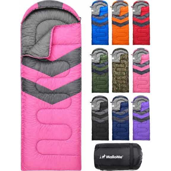 Everyday 3 Season Sleeping Bag for Adults and Kids, Waterproof, 50 ° F to 80 ° F, Lightweight, Blossom Pink