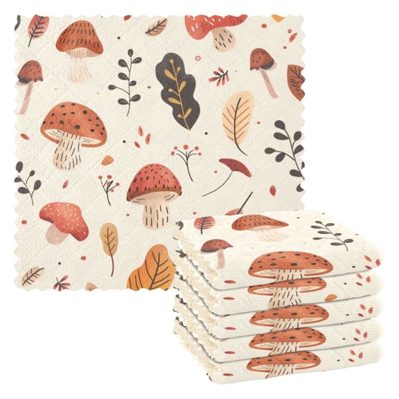 6 Pieces of Kitchen Towels 11x11Inch Kitchen Dish Cloths Kitchen Dish Towels Reuseable Cleaning Cloths Brown Mushroom