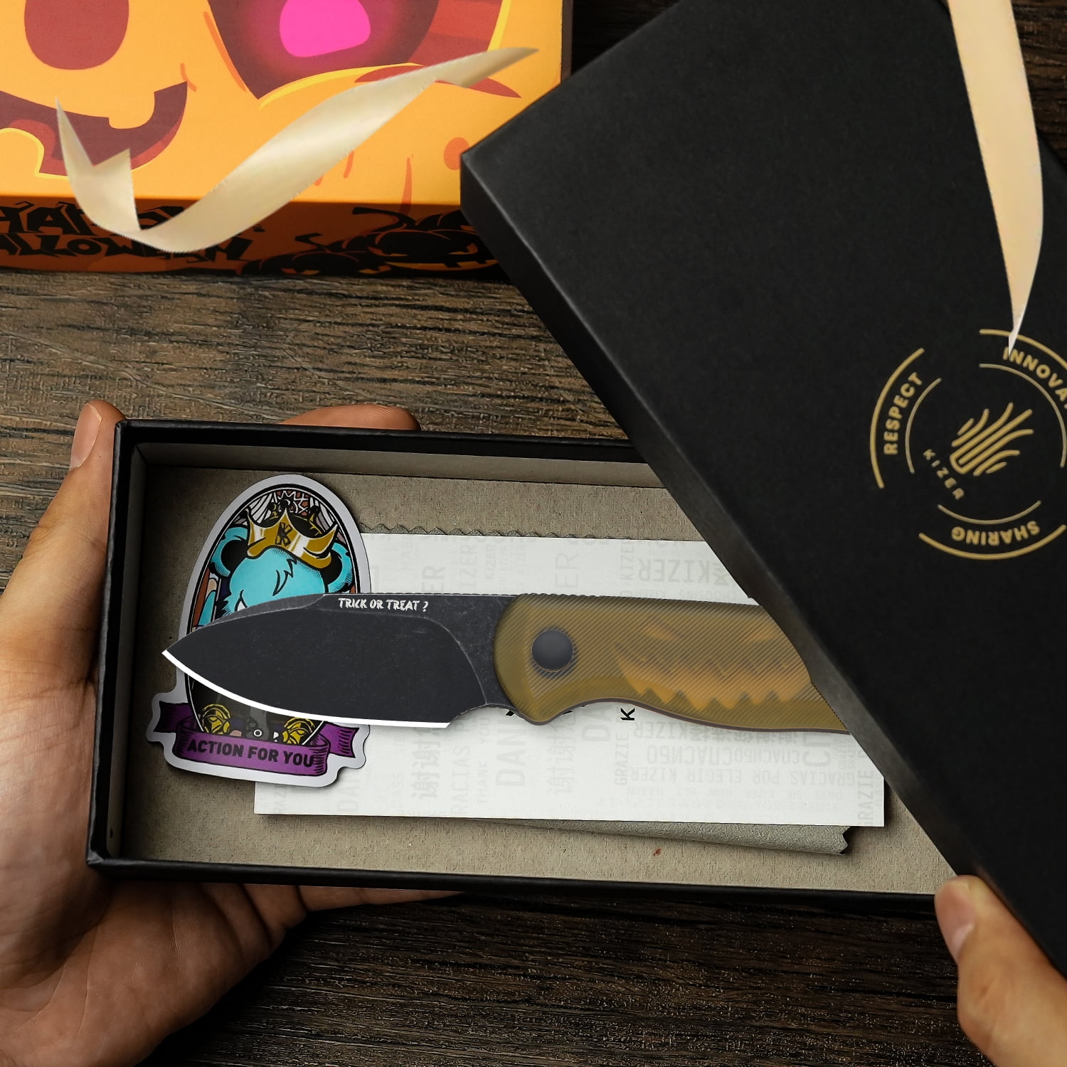 Kizer Halloween Drop Bear Fix Fixed Knife 14C28N Blade PEI Handle With Sheath Limited Halloween Edition Gift 1094HW2