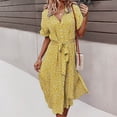 thumbnail image 3 of Abcnature Womens Maxi Dress, Women Bohemian Print Short Sleeve Button Bage Knee Length Dress, Plus Size Summer Casual Beach Party Long Dress Yellow XL, 3 of 4