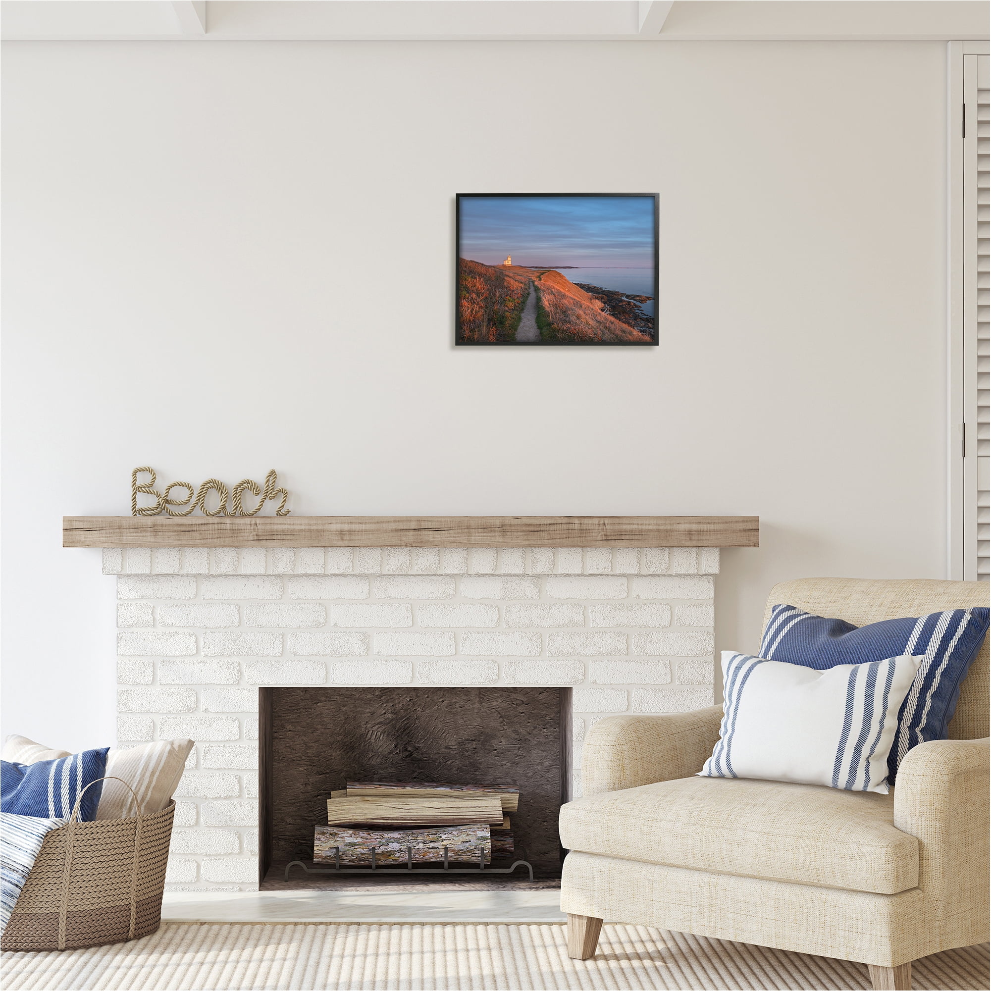 Stupell Industries Path to Lighthouse Landscape Photography Black Framed Art Print Wall Art, 20 x 16