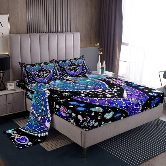 Erosebridal Mermaid Love Sheet Set Twin, Fairy Tale Twin Sheet Sets, Ocean Princess Bedding Twin Size, Breathable Room Decorative, 3-Piece