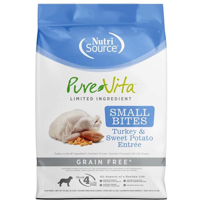 NutriSource PureVita Grain Free All Life Stages Small Bites Turkey & Sweet Potato Entree Dog Food 12 lb