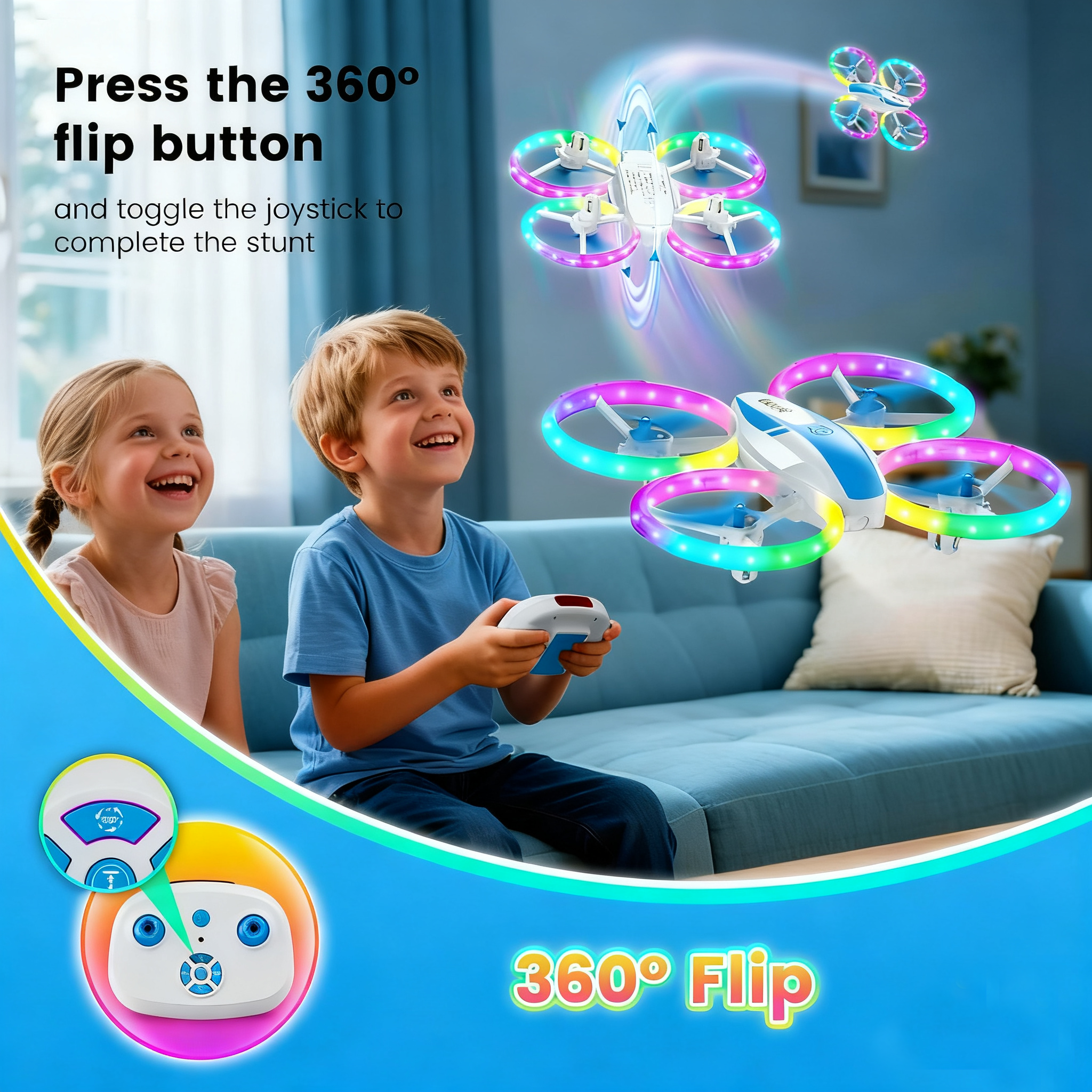 EACOPOL Kids Drone, Mini Drone, Beginner Drones with LED Lights for Kids, LED Remote Control Drone, Indoor Outdoor Mini Quadcopter Toy, Christmas Birthday Gift for Boys Girls (Blue)