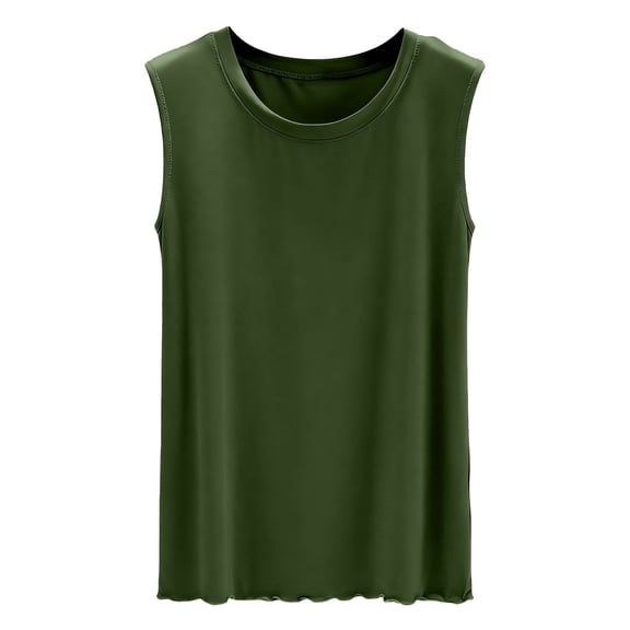 APEXFWDT Women's Loungewear Tank Top Sleeveless Summer Crew Neck Pajama Top,M,Army Green