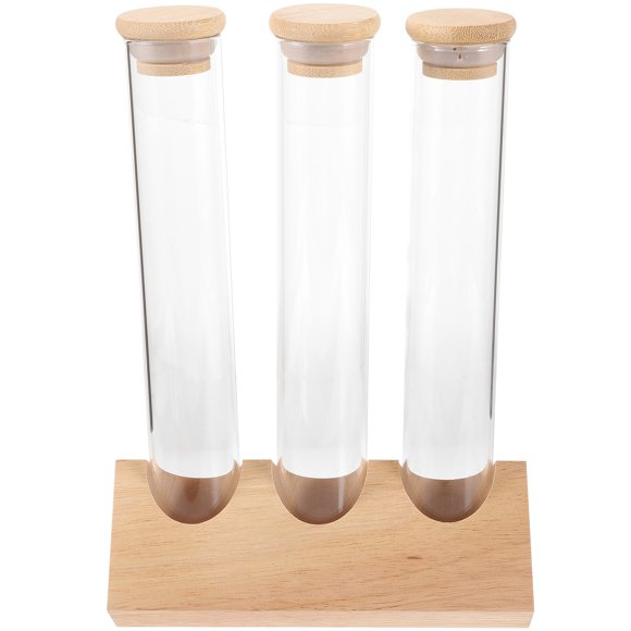 MasteelfCA 1 Set Coffee Beans Sealed Storage Containers Clear Test Tubes Wooden Shelf Display Rack