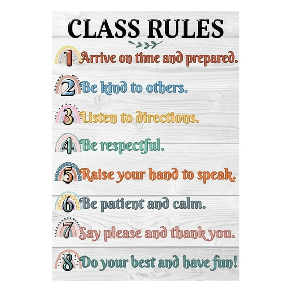 Boho Rainbow Class Rules Poster  Back To School Classroom Decorations, Educational Chart, Teacher Supplies for Preschool, Kindergarten, Elementary, and High School