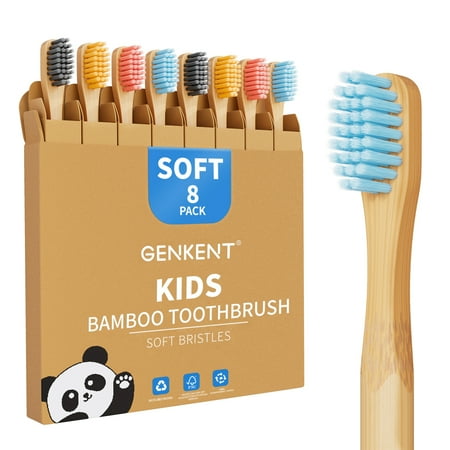 GENKENT Kids Bamboo Toothbrushes, 8 Pack BPA Free Soft Bristles Toothbrushes for Toddlers and Children with Individually Packaged, Eco-Friendly, Natural, Compostable Wooden Toothbrushes
