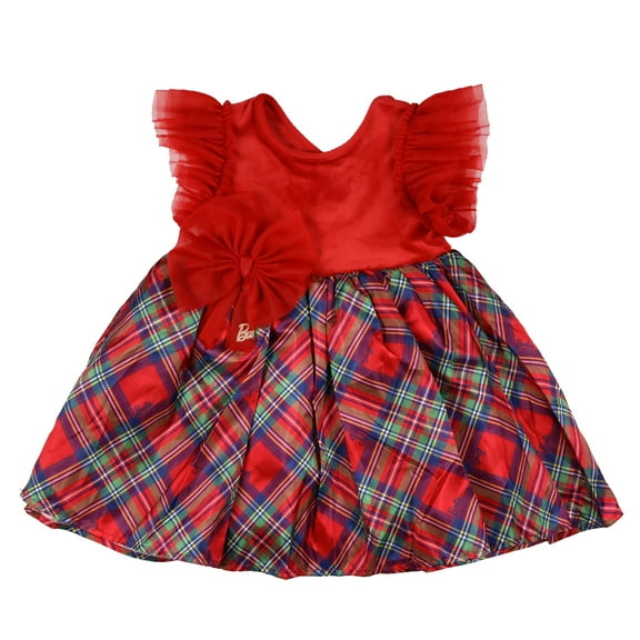 Barbie Toddler Girls' Velvet Satin Plaid Fancy Layered Kids Tutu Dress