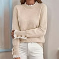 thumbnail image 6 of Sweaters for Women Ruffle Mock Neck Long Sleeve Button Knit Pullover Pullovers  S, 6 of 8