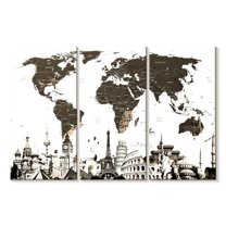 Elephant Stock Slate Gray World Map Wall Art - Horizontal Multi Panel Canvas - Living Room Wall Decor - Map Multi Panel - White And Brown Decor - 38" x 24"