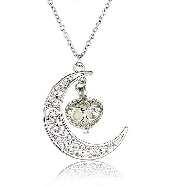 Adorno de corazón Luna luminosa Amor Corazón Colgante Collar Collar fluorescente Resplandor en la oscuridad Collar Gargantilla para mujer TUNC Sencillez