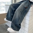thumbnail image 6 of NIEWTR Boys Baggy Jeans for Kids Teen Straight Wide Leg Pants Y2K Loose Elastic Waist Denim Streetwear Trousers with Pockets（Blue,10-12 Years), 6 of 7