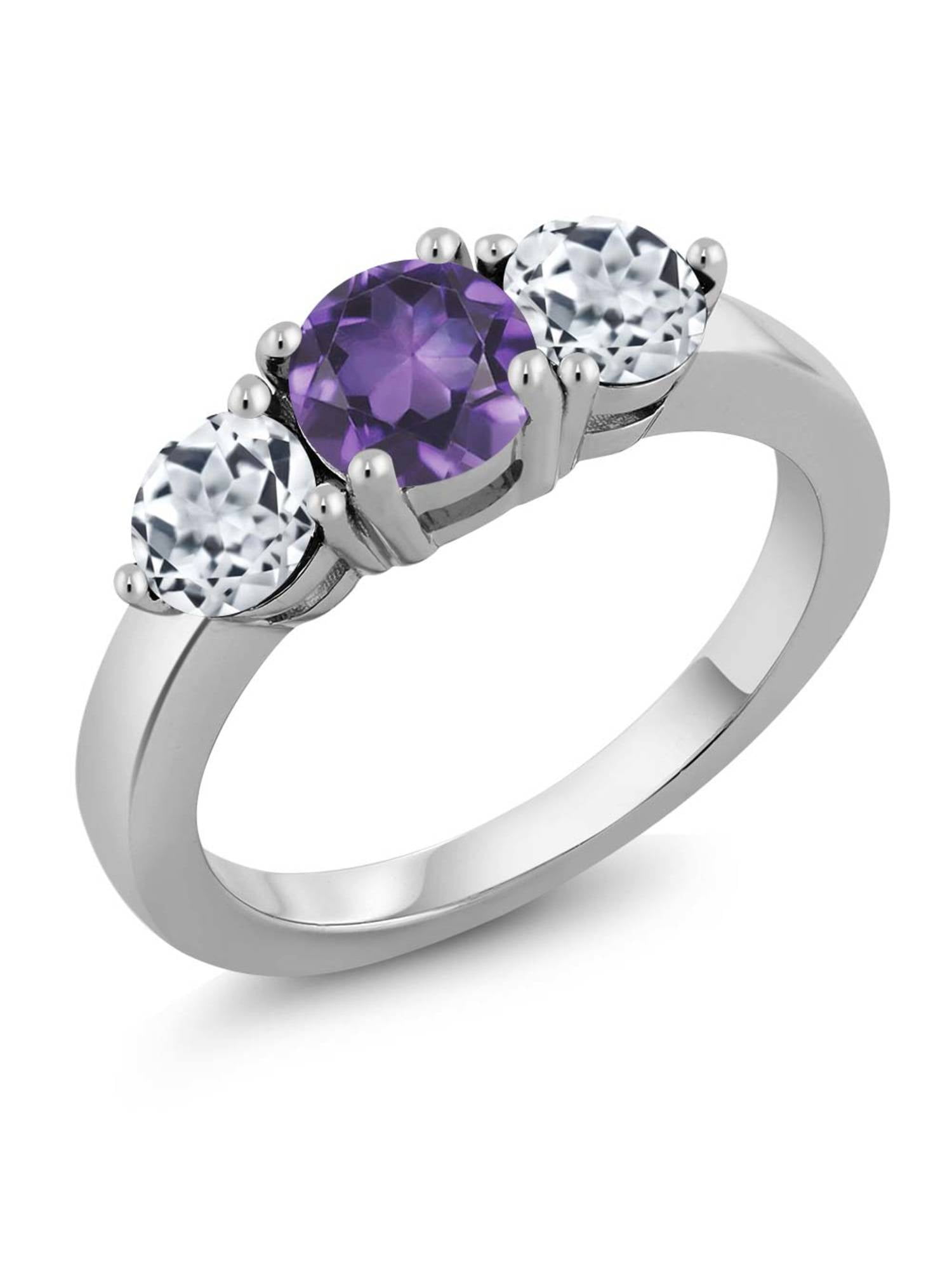 Gem Stone King 0.75 Ct Round Purple VS Amethyst 925 Sterling Silver Wedding Band Ring