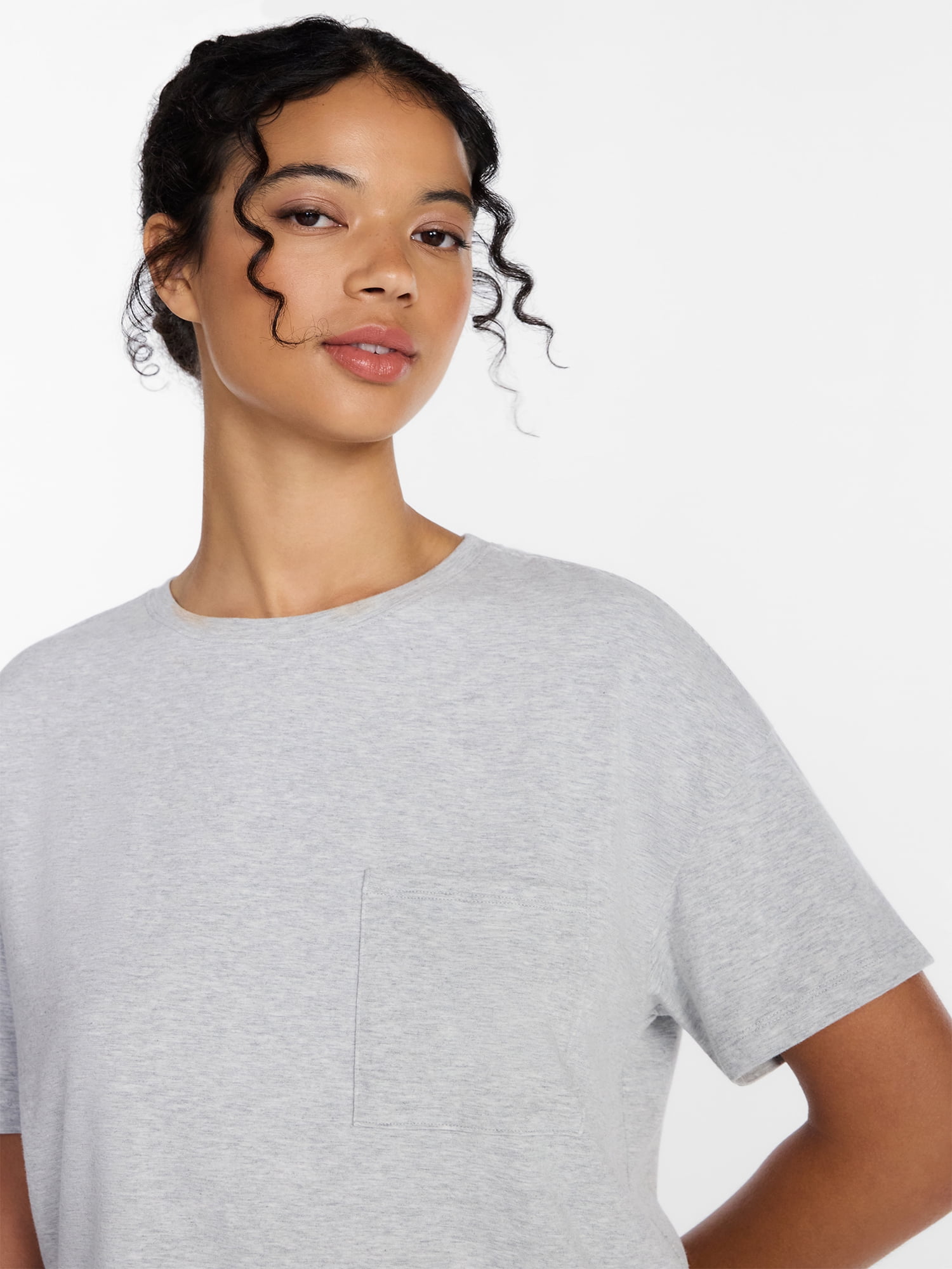 Joyspun Women’s Cotton-Blend Sleep Lounge Top with Short Sleeves, Sizes S-3X