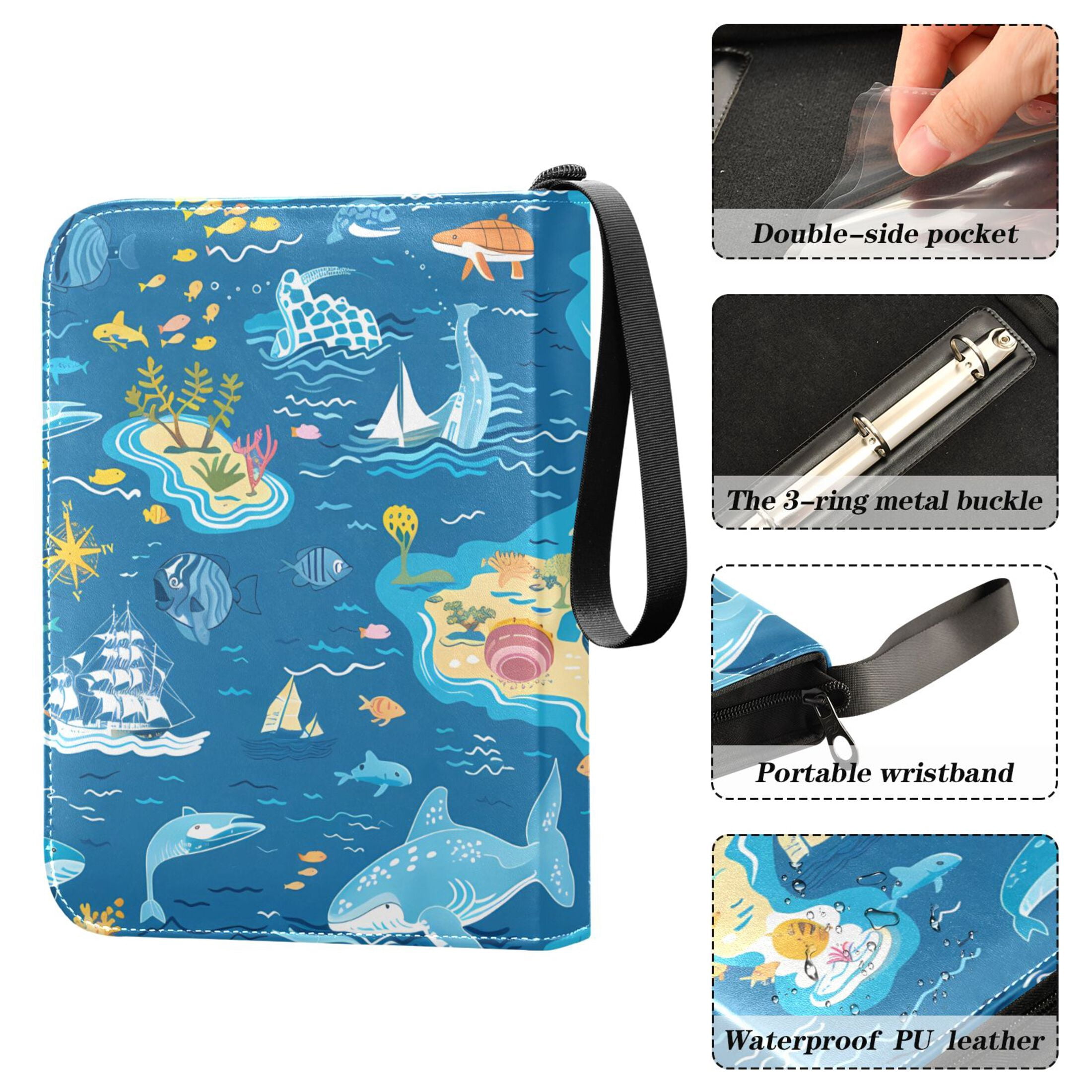 Trading Card Binder Album 400 Pockets 50 Removable 4-Pocket Pages Waterproof Sea Islands Fish Ship