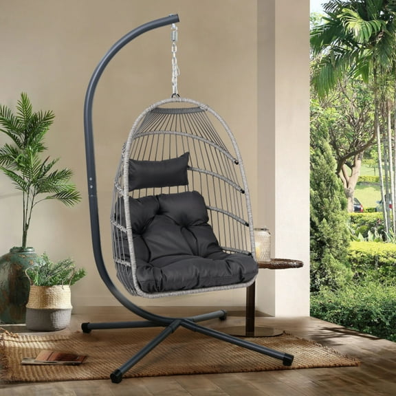 DIANJIE Egg Chair with Stand  Patio Wicker Bifanuo Hanging Chair  Hammock Swing Chair  350LBS Capacity for Bedroom  Balcony  Garden