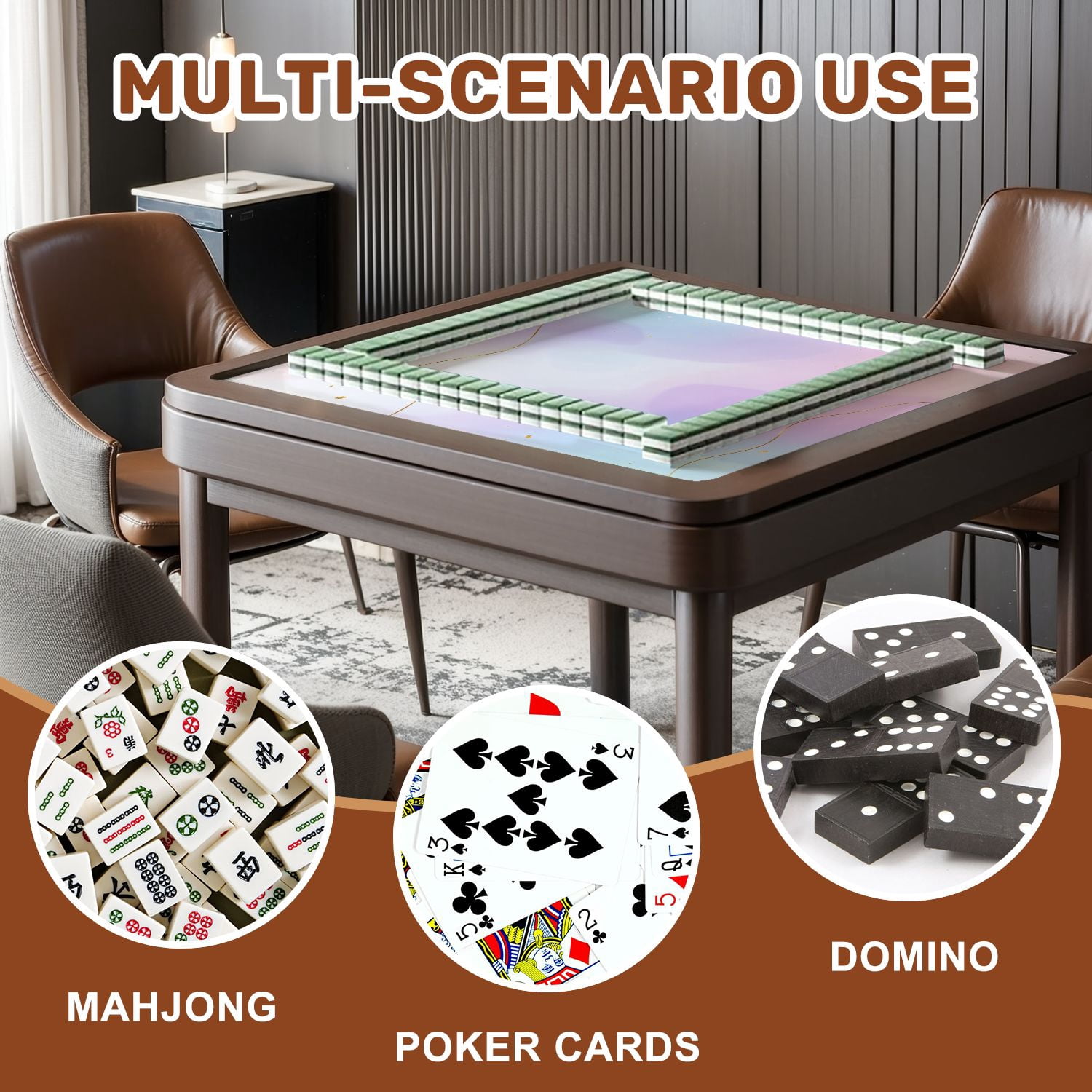 Mahjong Mat 31.5" x 31.5" Violet cyan blue liquid watercolor golden stains Teal mauve purple Non-Slip Noise Reduction American Mahjong Tiles Table Cover for Dominoes Poker Card Board Games Gift