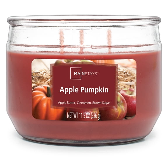 Mainstays Apple Pumpkin Scented 3-Wick Jar Candle, 11.5 oz