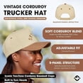 thumbnail image 3 of Funky Junque Corduroy Trucker Hat – Vintage Two-Tone Adjustable Snapback Baseball Cap - Dallas (Upside Down) - Khaki/Beige, 3 of 5